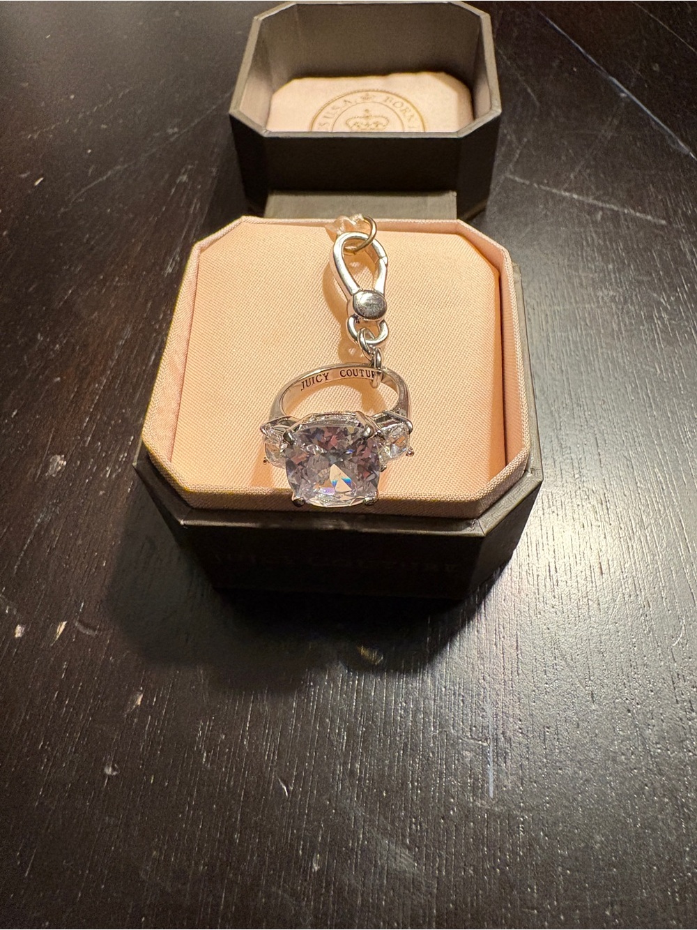 VINTAGE Juicy Couture Silver-Tone Clear Crystal Ring Charm